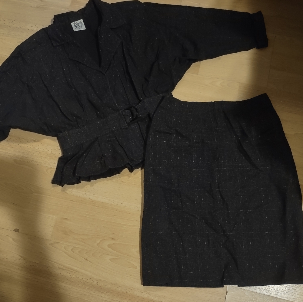 Vintage Black Red Elegant Black Women's Blazer And Pencil Skirt Set
